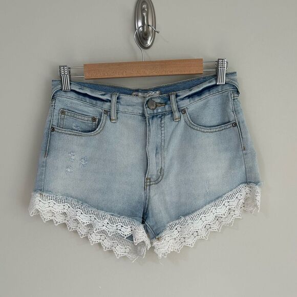 Free People Lace Trim Denim Jean Shorts - Picture 4 of 12